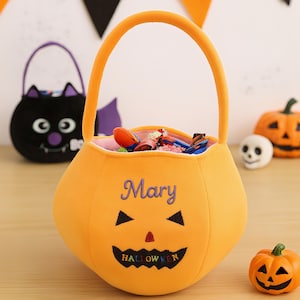 Personalized Halloween Candy Bag for Kids – Custom Embroidered Plush Trick-or-Treat Tote, Boys & Girls Halloween Gift, Halloween Party Favor