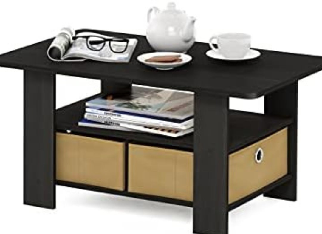 Furinno Coffee Table With Bins Espresso/brown Etsy