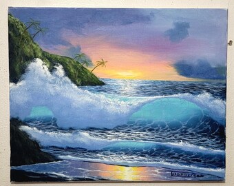 Origineel olieverfschilderij zeegezicht "suikerspin". Door Isaac Dansereau