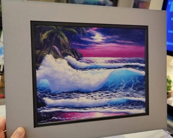 Violet nacht zeegezicht print, Issac Dansereau Art (8 x 10 hoogglans papier)