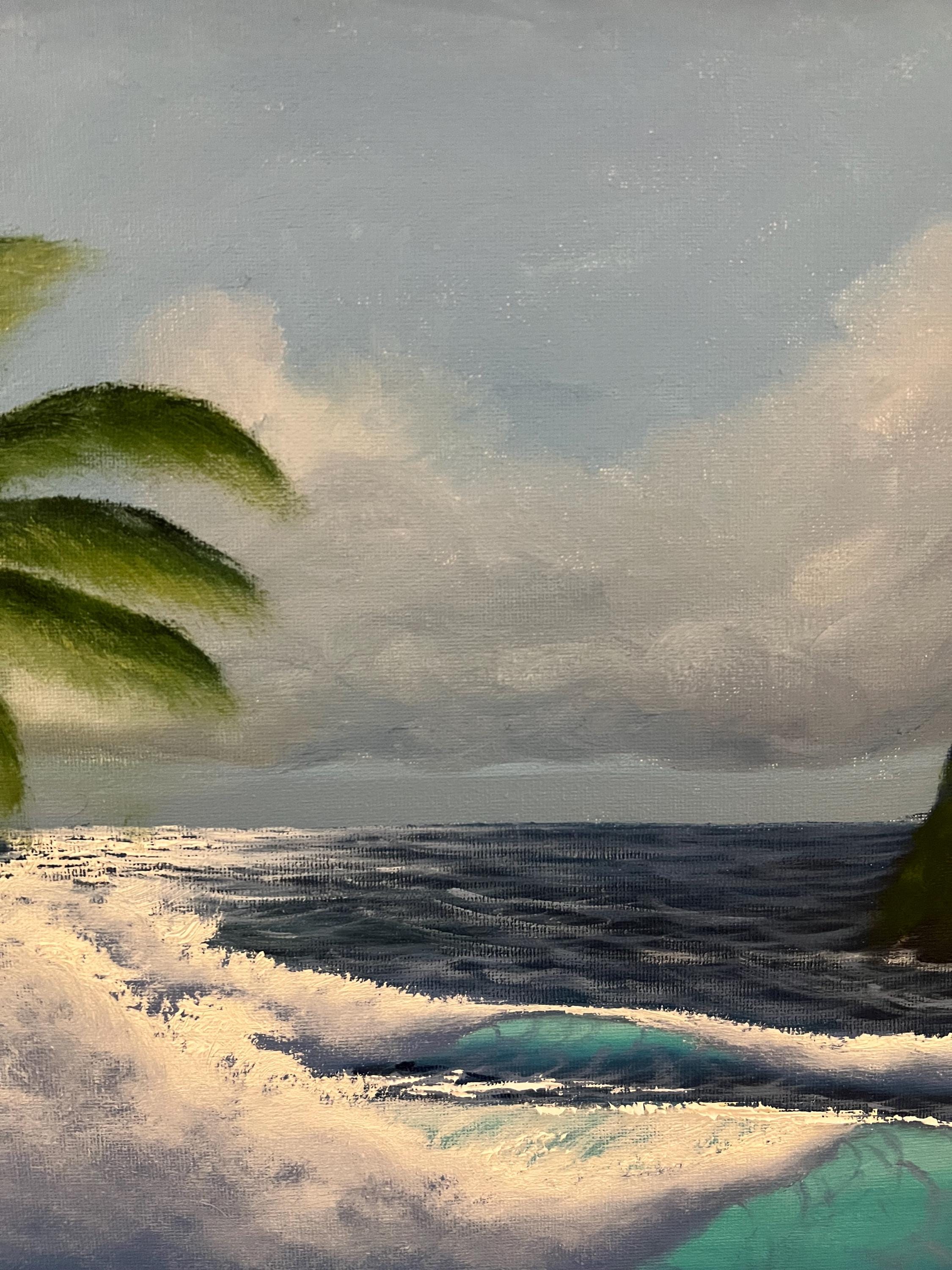 海景 油彩画 木製フレーム キャンバスに描かれたオリジナルの海景油絵（木製フレーム付き）。合計