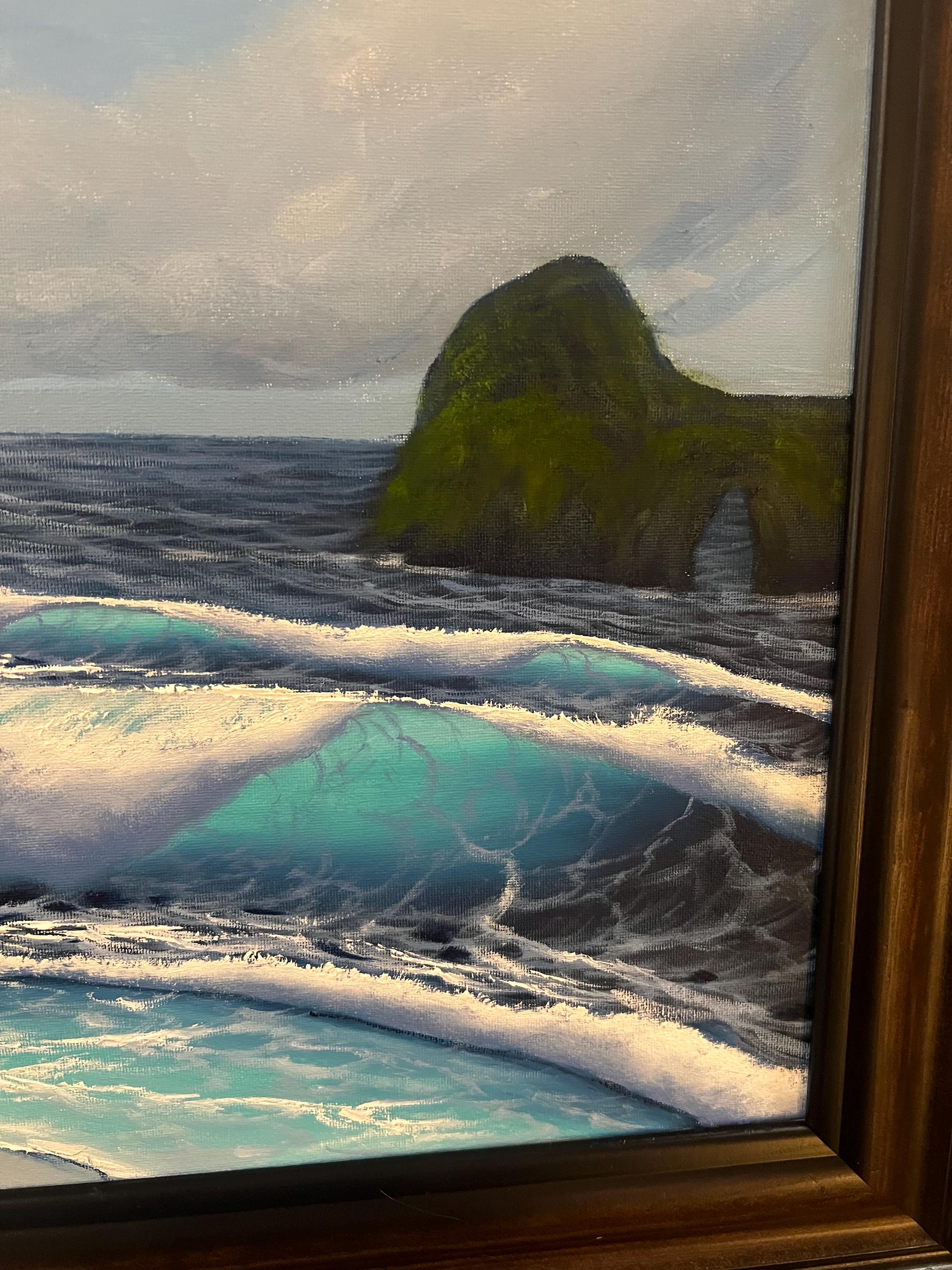 海景 油彩画 木製フレーム キャンバスに描かれたオリジナルの海景油絵（木製フレーム付き）。合計