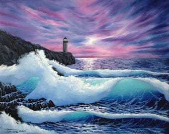 Zeegezichtprint Purple Abstraction, samenwerking van vader- en zoonkunstenaars Nathan Dansereau en Issac Dansereau