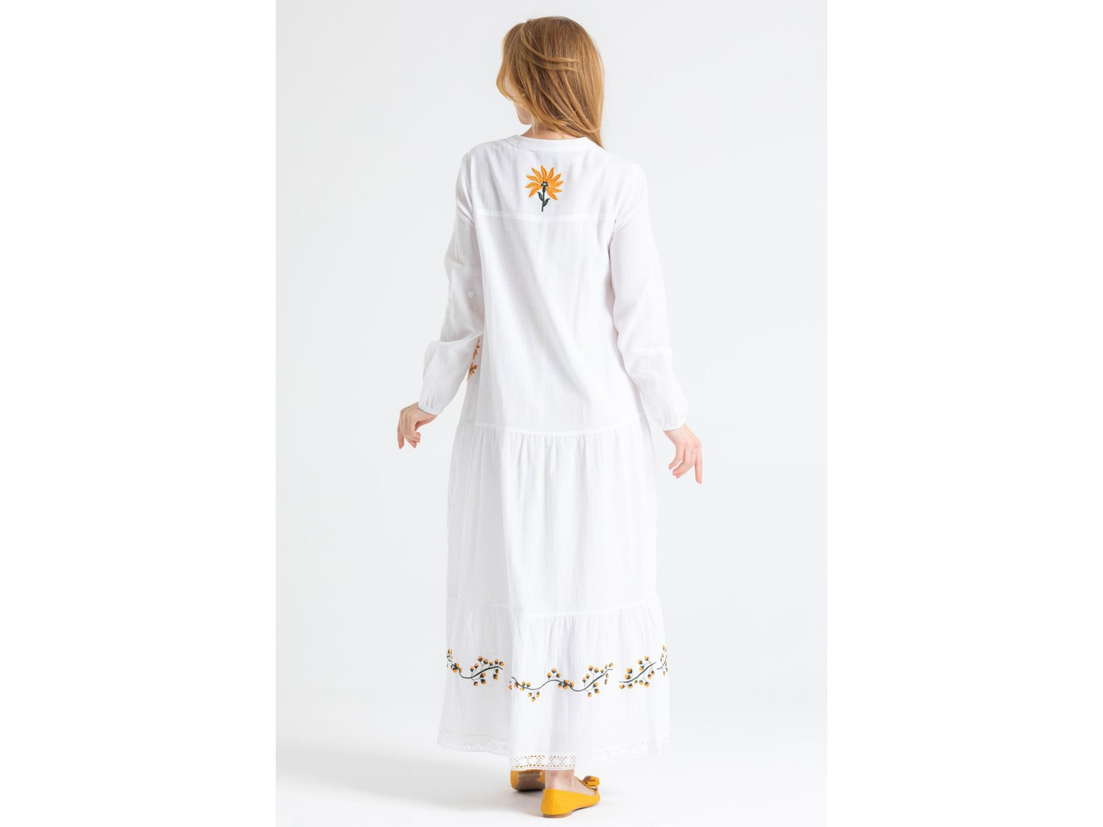Bohemian Blue Button wrinkled Linen Dresses Long Sleeve main image 0