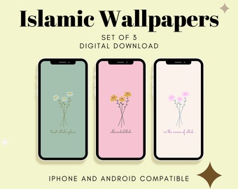 Islamic Phone Wallpaper Set of 3 | iPhone & Android Wallpaper / Lockscreen / Screensaver | Instant Digital Download