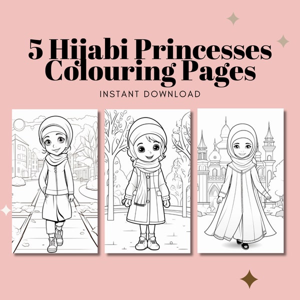 5 Hijabi Princesses Islamic Colouring Pages For Kids / Printable PDF
