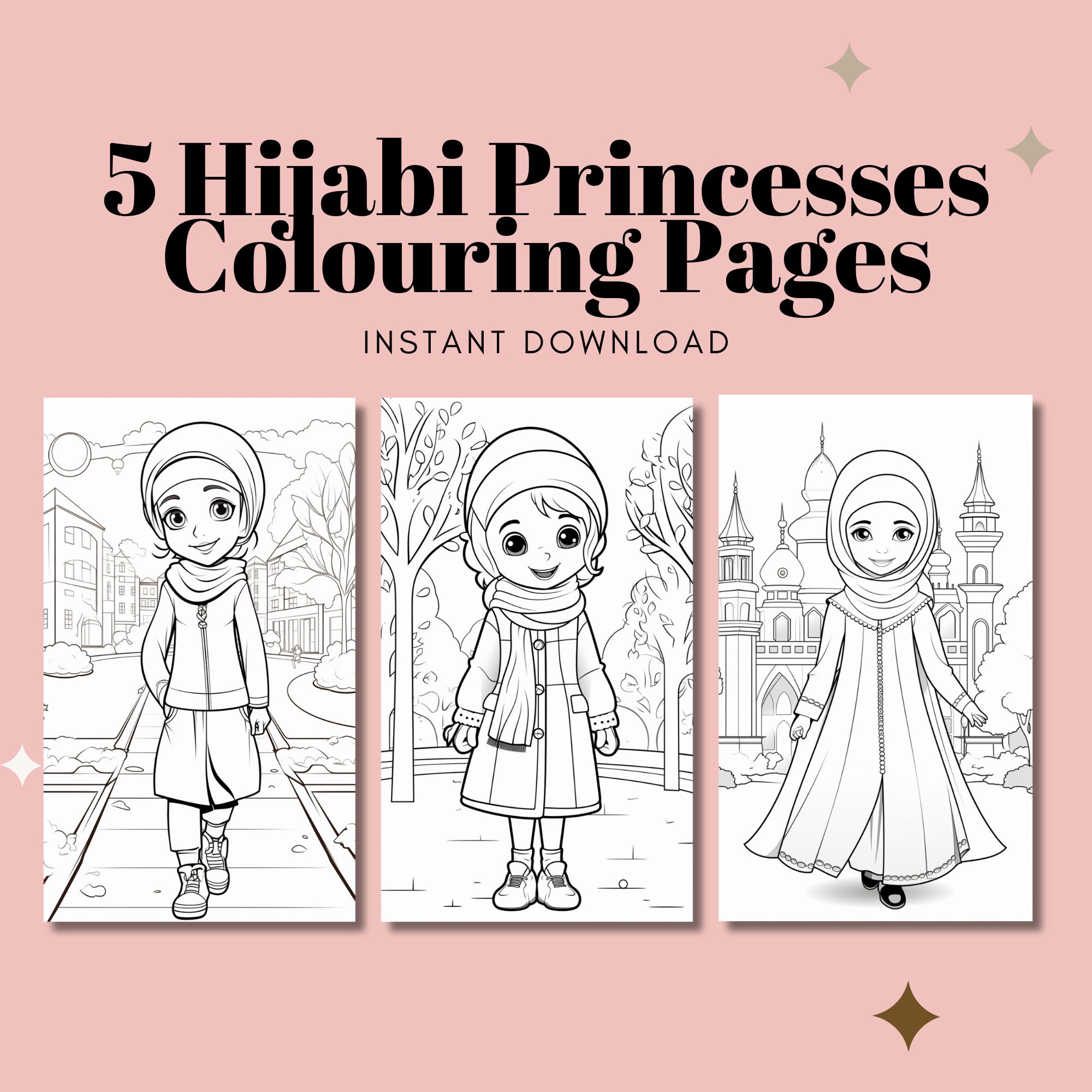 5 Hijabi Princesses Islamic Colouring Pages for Kids / Printable PDF Etsy