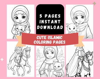 5 Cute Islamic Colouring Pages For Kids / Printable PDF