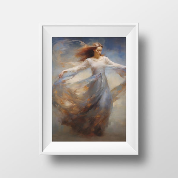 Ethereal Dancer Peinture à l'huile sur toile - Art mural inspiré de la musique et de la danse - Décoration d'intérieur sereine - Cadeau d'œuvre unique | 84