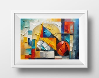 Abstract Cubist Oil Painting on Canvas - Vibrant Colors, Geometric Shapes, Inspired by Picasso & Braque, Unique Wall Art  | 65