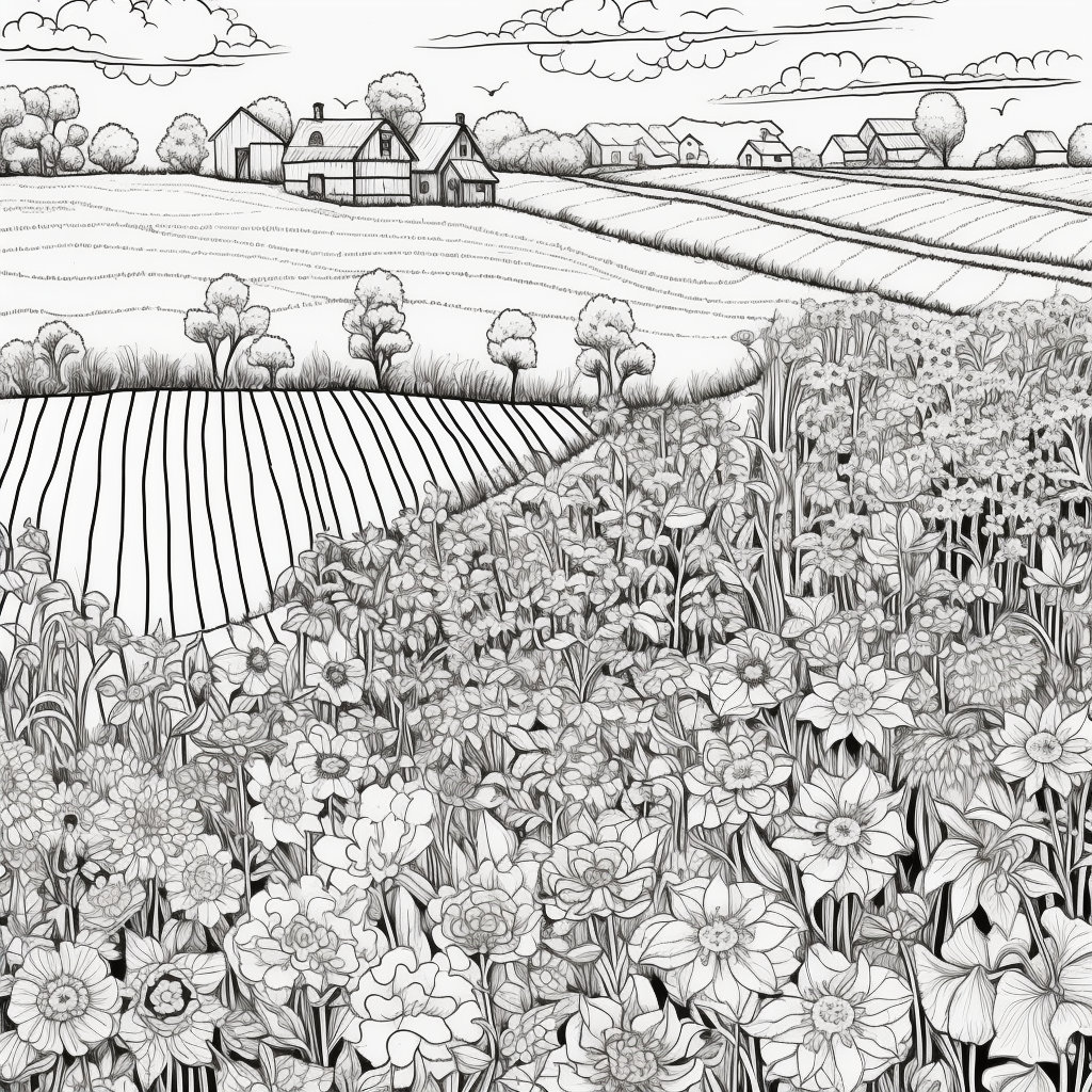 80 Pages Book of Field of Flowers Coloring Pages. Perfect for Calming ...