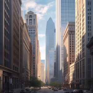 Chicago downtown skyscrapers. Digital Printing 1232x928 px. Photorealism Style Painting. Digital downloadable PRINTABLE painting.