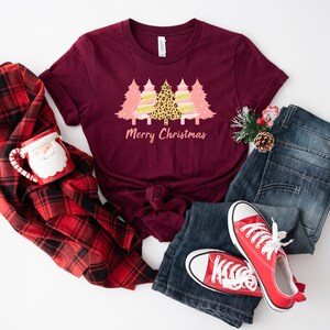 Ladies Merry Christmas Shirt, Women Christmas Shirt, Cute Christmas Shirt, Women Holiday Shirt, Leopard Print Christmas Tree Shirt