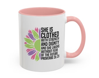 Bibel Vers Kaffeetassen | Motivierende christliche Tassen | Auf Glauben basierende Geschenke | Sie ist bekleidet
