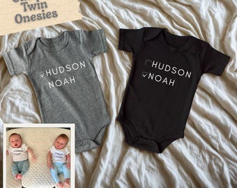 Personalized Twin Onesies • Custom Twin A Twin B Checkbox Design • Matching Baby Outfit Set • Funny Twin Gift • Newborn Twin Clothes
