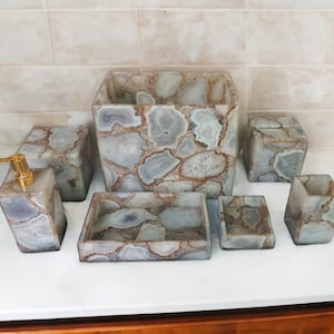 Set da bagno in agata bianca, accessori da bagno, accessori da bagno/toilette moderni, set da bagno dal nuovo design, bagno elegante e moderno