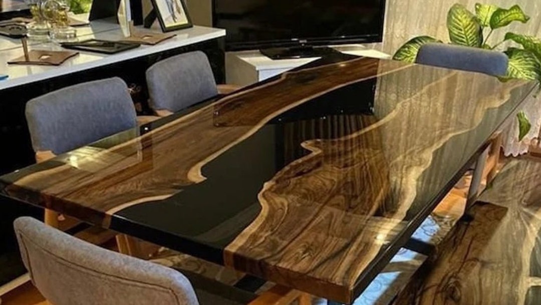 Dark Walnut Epoxy Table Top, Epoxy Dining Table, Live Edge Table Top
