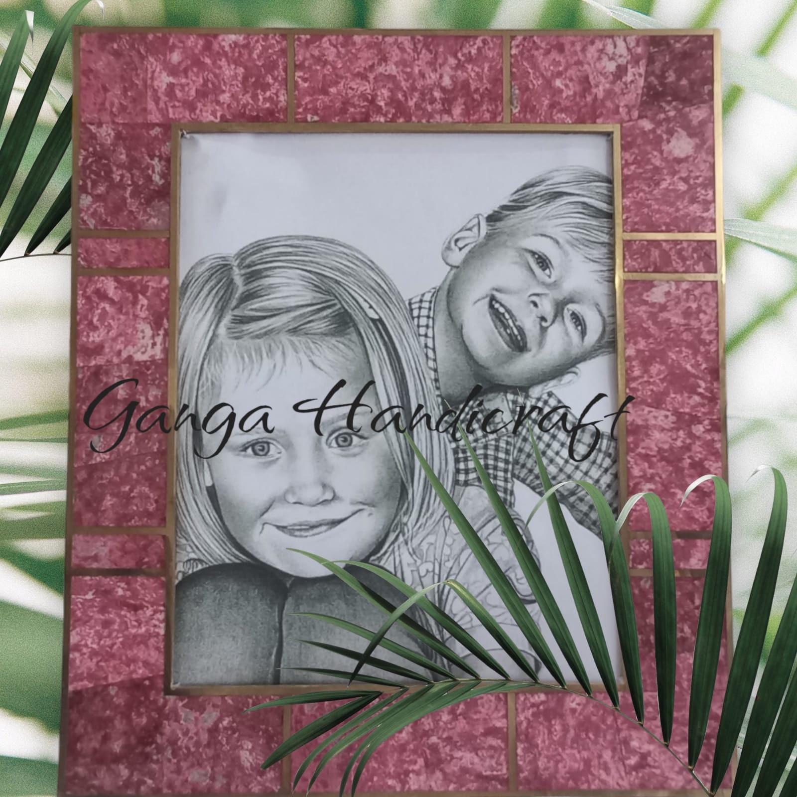 画材 Thulite genuine Thulite Semi Precious Stone Photo Frame With Brass Engraving