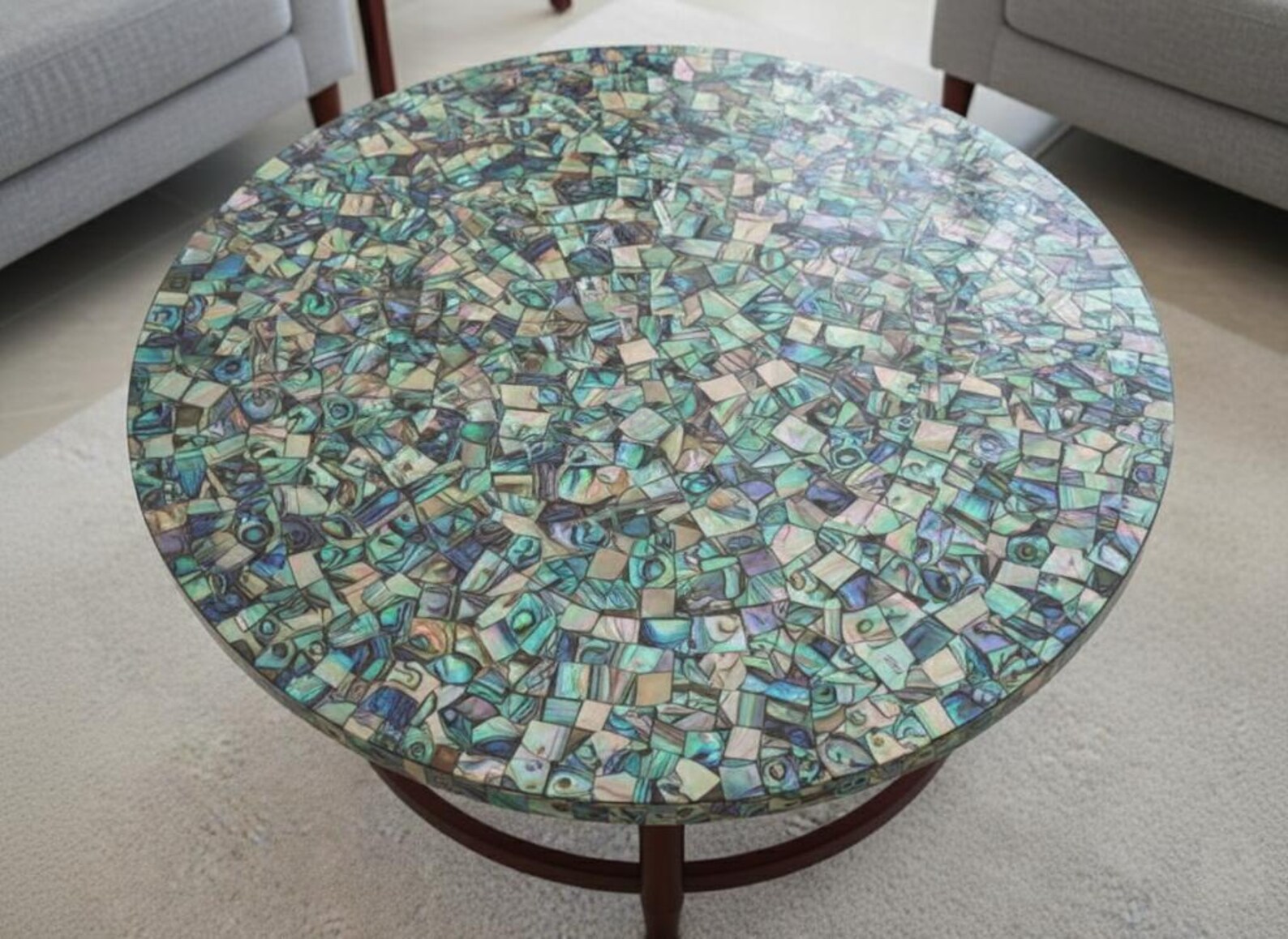 Abalone Shell Coffee Table, Round Accent Table With Iron Legs - Etsy