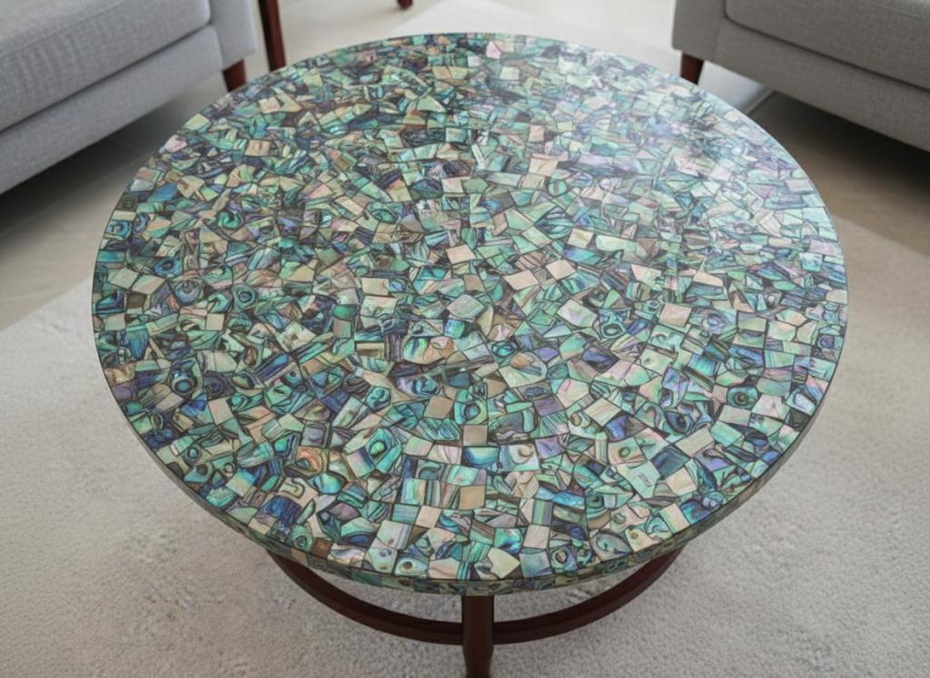 Abalone Shell Coffee Table, Round Accent Table With Iron Legs - Etsy