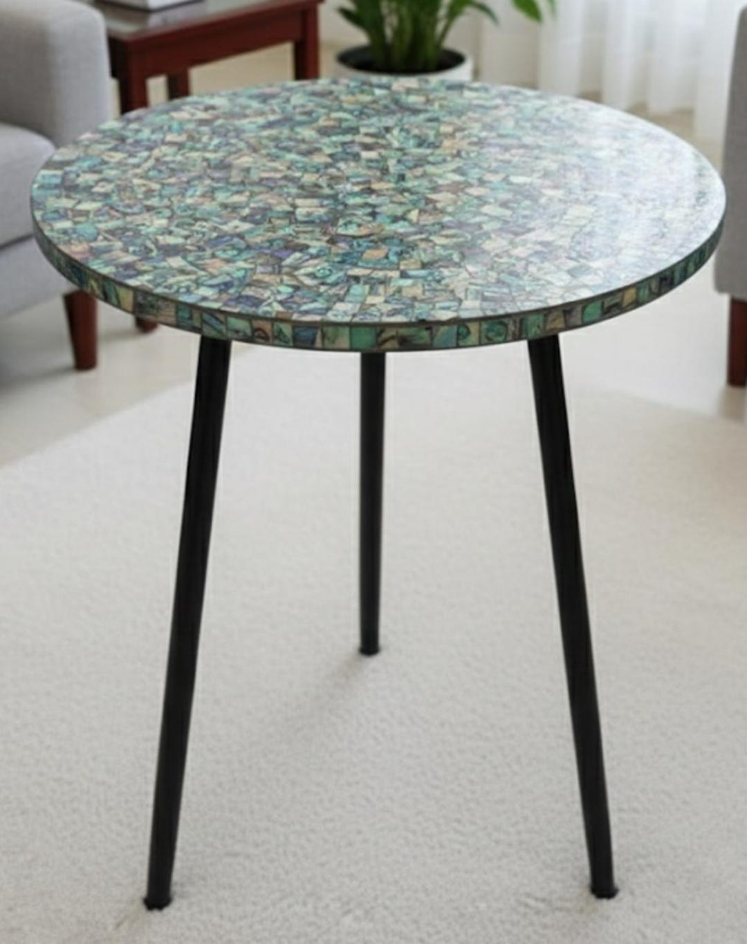 Abalone Shell Inlay Side Table, Modern Accent Table With Metal Legs - Etsy