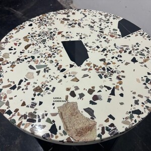 White Terrazzo Coffee Table, Metal Legs, 18 inch Round Accent Table