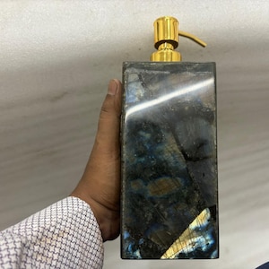 Labradorite Soap Dispenser/Lotion Dispenser for Modern Bathroom with Golden/Steel Soap Pump