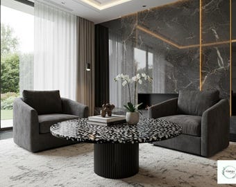 Black Terrazzo coffee table round, Center Table
