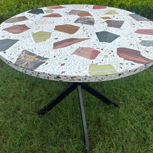 36&quot; Round Modern Terrazzo Coffee table and Dining Table, /w Metal Legs in Black Powder Coating 18&quot;/29&quot; tall