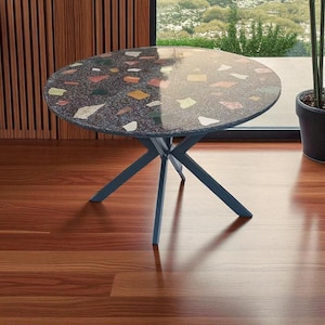 Black Terrazzo Table Top for restaurants, gardens, balcony, round terrazzo coffee table top, Natural Shiny Polished Terrazzo Coffee Table