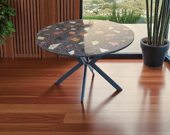 Tampo de mesa em terrazzo preto, acabamento polido brilhante, tamanho personalizado.