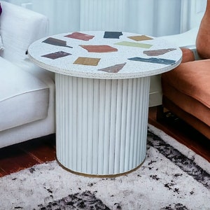 White Terrazzo Coffee Table, Terrazzo Sofa table, Terrazzo Center Table