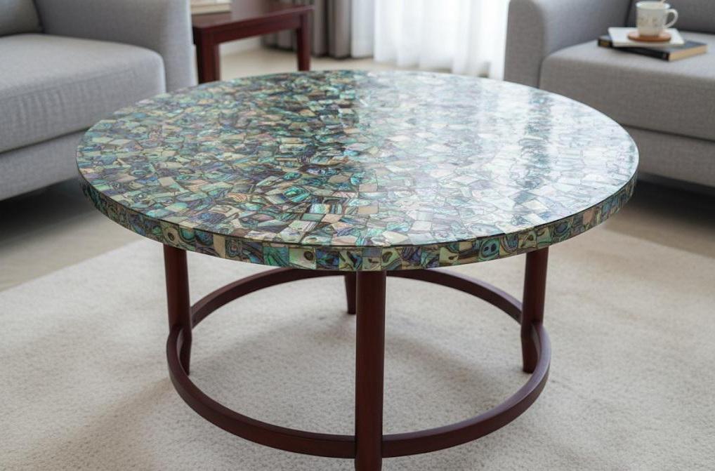Abalone Shell Coffee Table, Round Accent Table With Iron Legs - Etsy