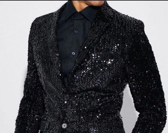 Black sequin tuxedo suit for men's.