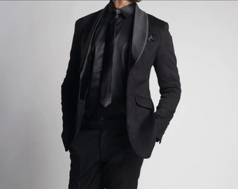 Black velvet tuxedo suit for men's.