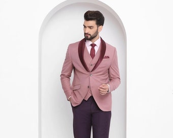 Pink Textured Formal Suit For Men's.