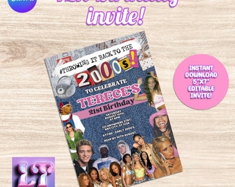 Early 2000s Themed Party Invitation, Editable and Printable Y2K Inspired Birthday Flyer, Digital Download, 90s 00s Throwback Retro, Canva