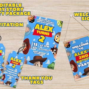 Toy Story Birthday Bundle, Toy Story Birthday Package, Toy Story Invite, Editable Toy Story Welcome Sign, Digital Downloads, Birthday Tags
