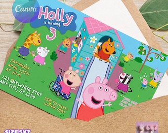 Peppa Pig et ses amis. Faire-part numérique, faire-part pour enfants, faire-part d'anniversaire Peppa Pig imprimable, Peppa Evite, soirée à thème Peppa pig. Mignon