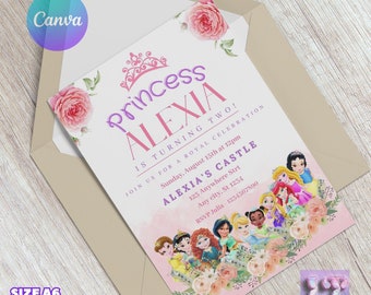 Princess Birthday Invitation, Disney Theme, Canva Editable (Digital Invite)