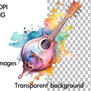 Watercolor mandolin splash colors 400DPI PNG clipart