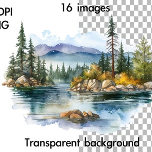 Lake Tahoe inspired watercolor clipart 400DPI PNG