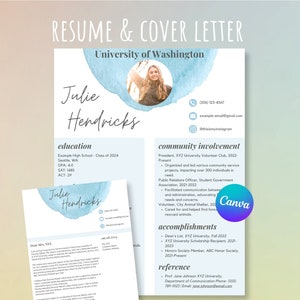 Blue Sorority Resume Template with Photo and Cover Letter, College Sorority Resume Package, Rush Resume, Minimalist, Editable in Canva