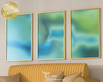3er-Set Blaue Aura, blauer abstrakter Druck, Triptychon abstrakte Aura, blaue Aura Poster 3er-Set, körniger Farbverlauf, digital
