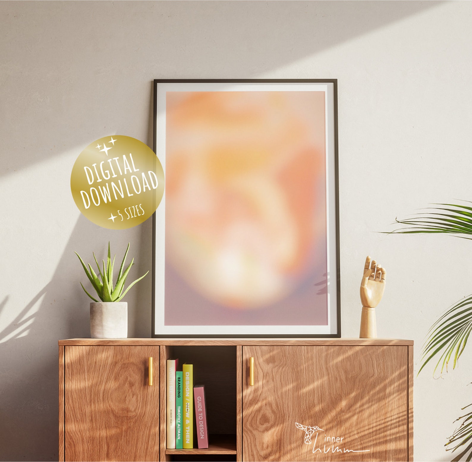 Peach Abstract Art Print, Orange Aura Poster, Digital Art, Beige Color Gradient Aura Wall Art ...