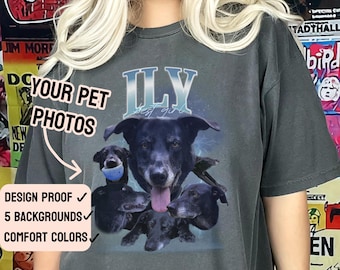 Custom Vintage Pet Shirt Comfort Colors Custom Bootleg TShirt, Retro Custom Dog Shirt, Pet Photo & Name Shirt Personalized 90s Cat Shirt
