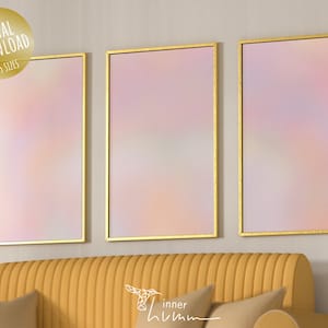 Set of 3 Pastel Aura Wall Art, Pink Abstract Print, Triptych Abstract Aura Printable, Aura Poster Set of 3, Grainy Gradient, Digital