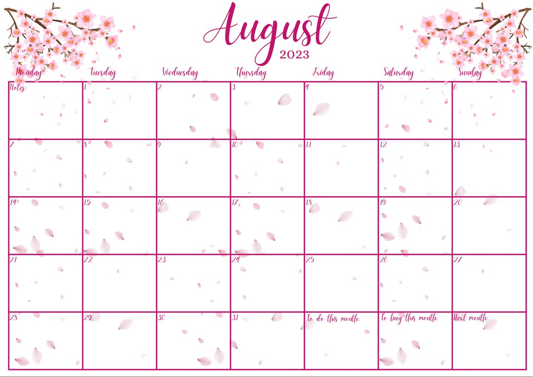 Monthly Planner August 2023 Etsy