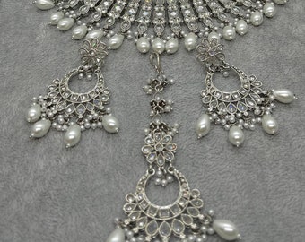 Afsheen Semi Bridal Choker Set - Silver