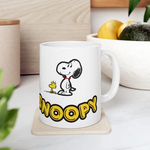 Taza de cerámica de Snoopy feliz, linda taza de café, regalo para amantes de los perros, taza de dibujos animados, divertida taza para beber